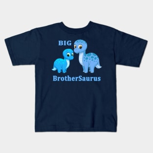 Cute Blue Brontosaurus Big Brother Dinosaur Kids T-Shirt